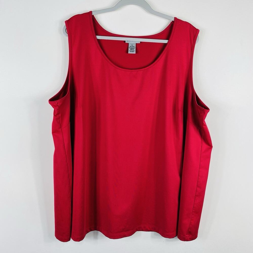 Catherines Tank Top 3X 26 28 Red Sleeveless Stretch Scoop Neck